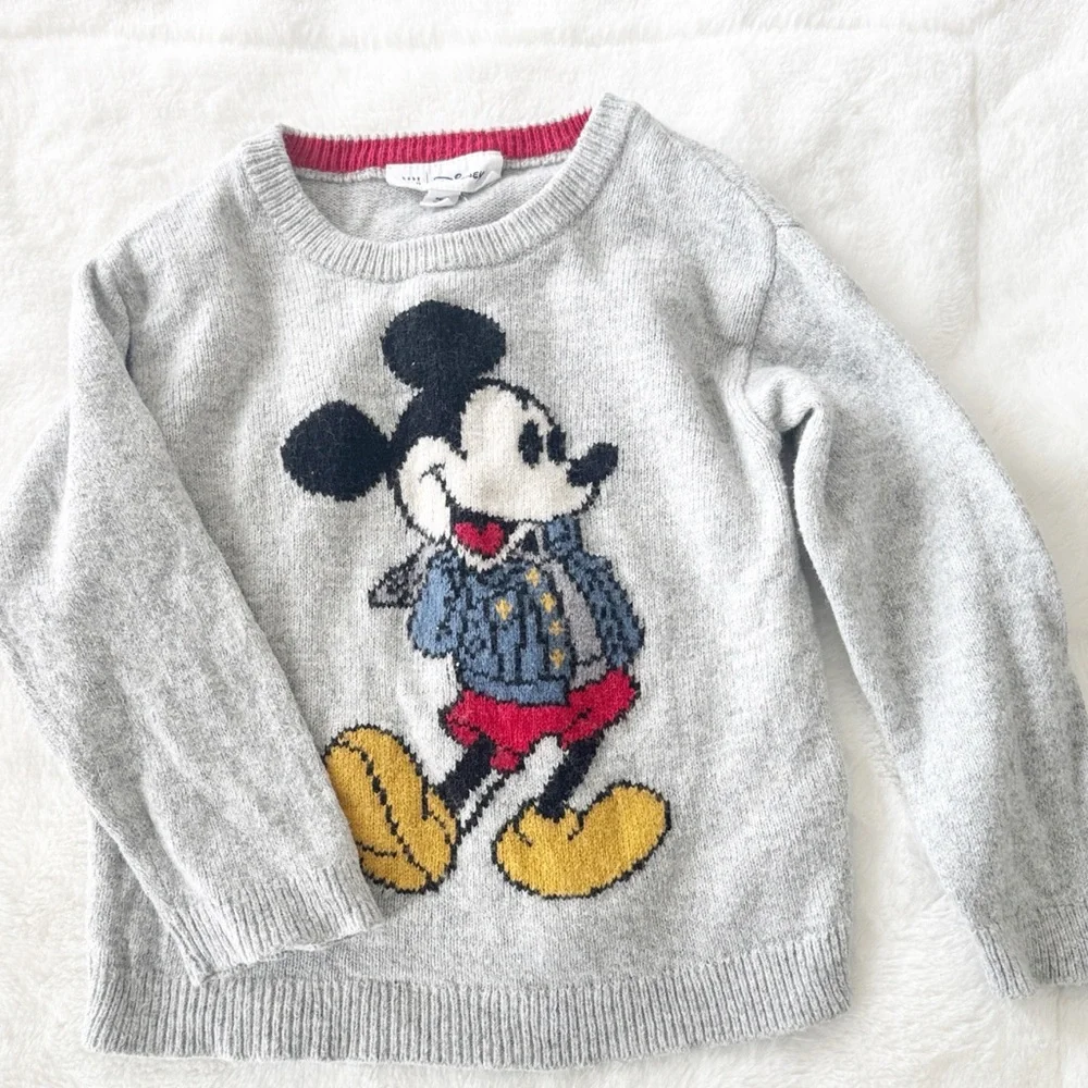 Gap Disney Mickey gray crewneck graphic knit long sleeve cotton sweater size 3
